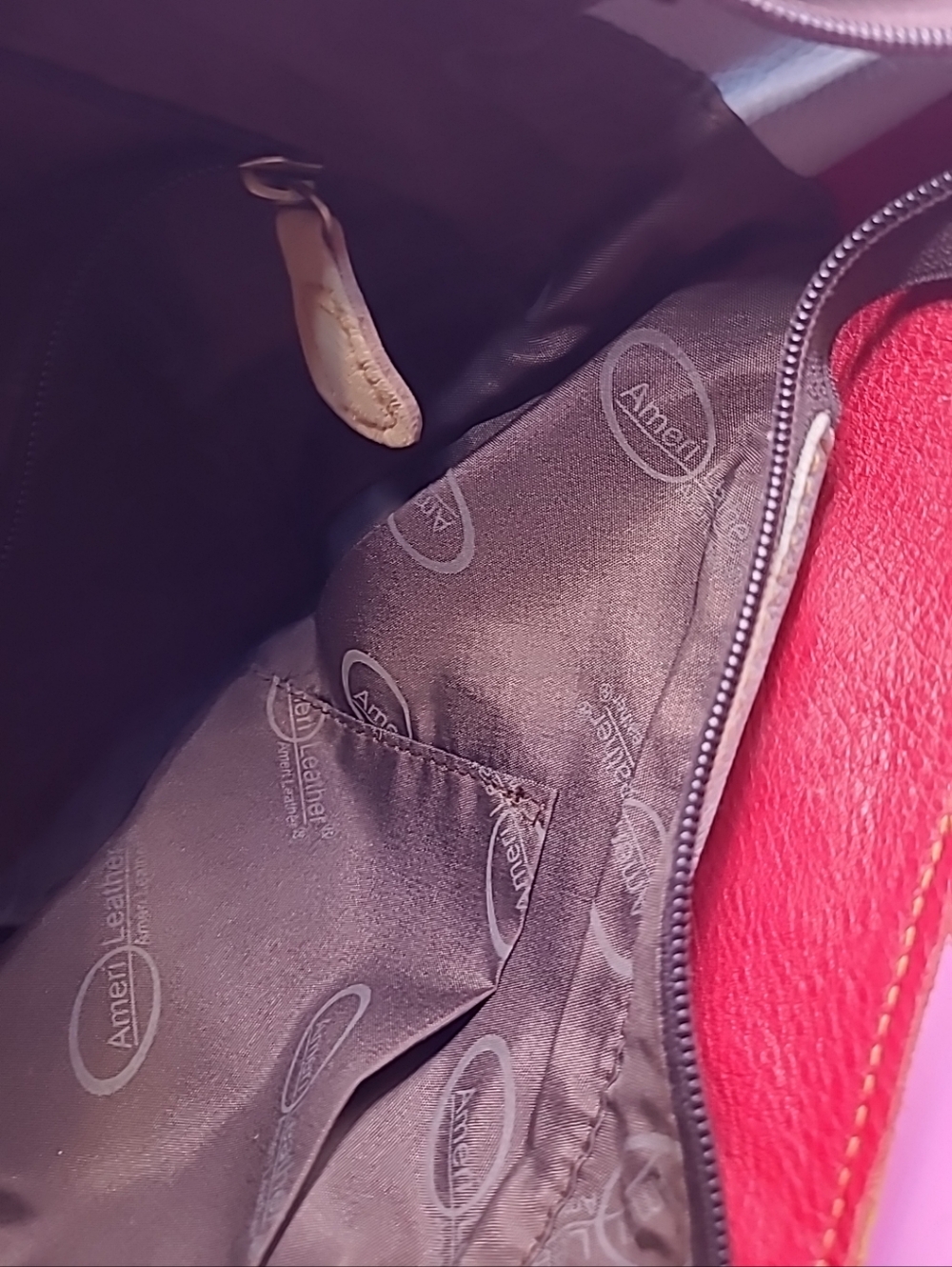 Amerileather Multicolor Panel Leather Crossbody Bag - Colorblock Red, Lavender - Picture 13 of 16